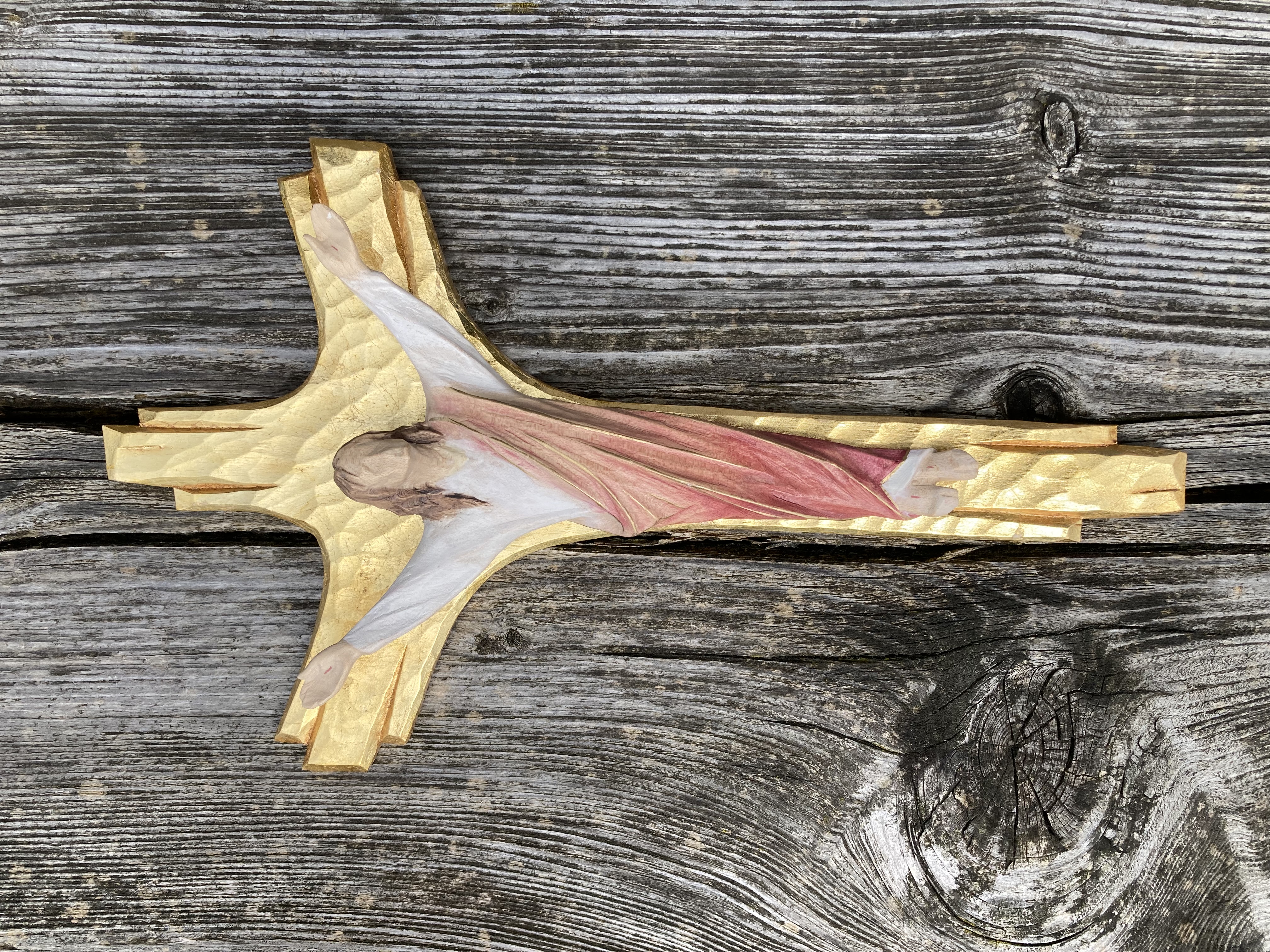 modern wooden peace cross with bird, 18 cm