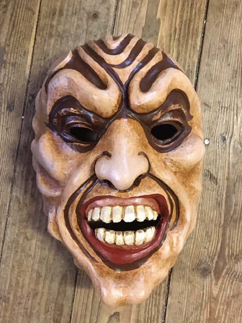 Holzmaske Dämon, Holzrohling zum selber Schnitzen und Gestalten