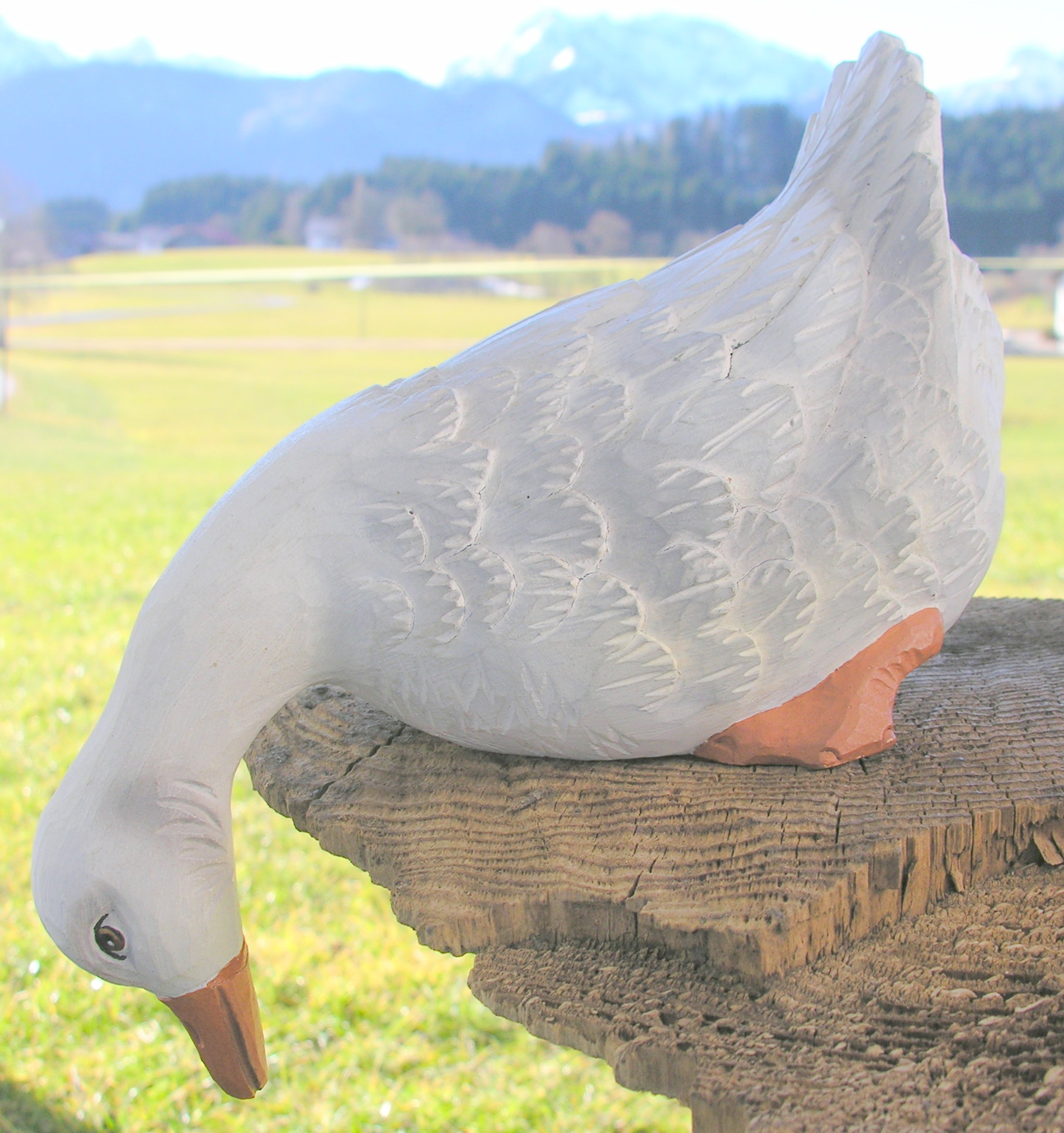 Ente, Kopf nach unten, Rohling zum Schnitzen