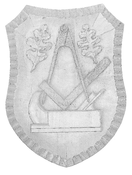 Relief Schreiner Wappen, Schnitzrohling, 38 cm