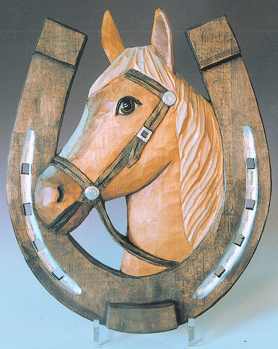 Relief Pferdekopf im Hufeisen, 25 cm, Rohling zum Schnitzen