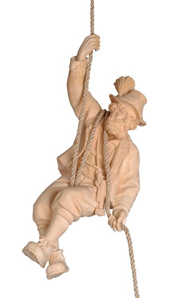 Abseiler, hängender Bergsteiger, geschnitzte Figur