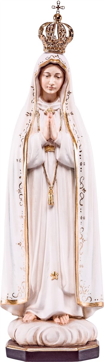 Madonna Fatima mit Krone, geschnitzte Holzfigur 
