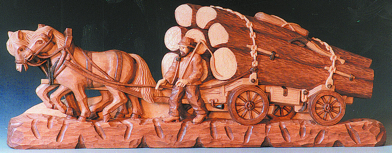 Relief Holzfuhrwerk, Schnitzrohling in 77 cm