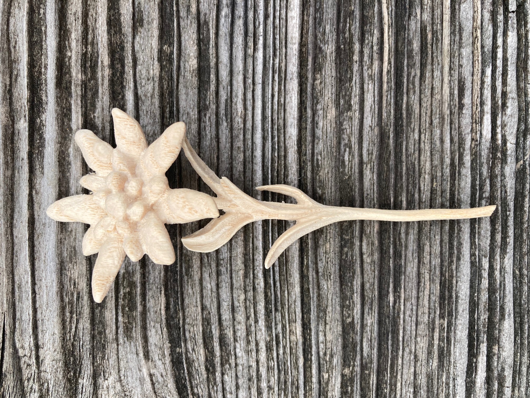 Edelweißblüte aus Holz geschnitzt z. B. für den Hut