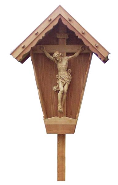 Feldkreuz mit Christus aus Holz, als Wegkreuz oder Marterl für außen