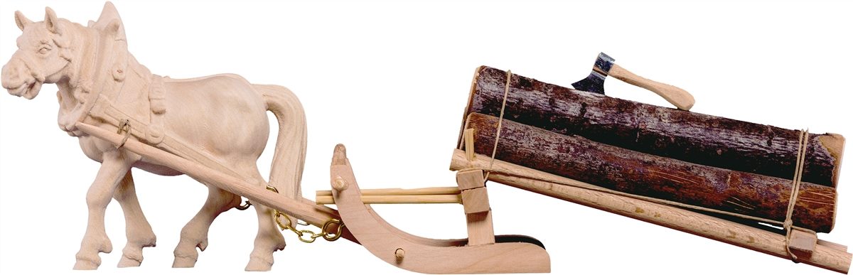 Zugpferd mit Holzschlitten