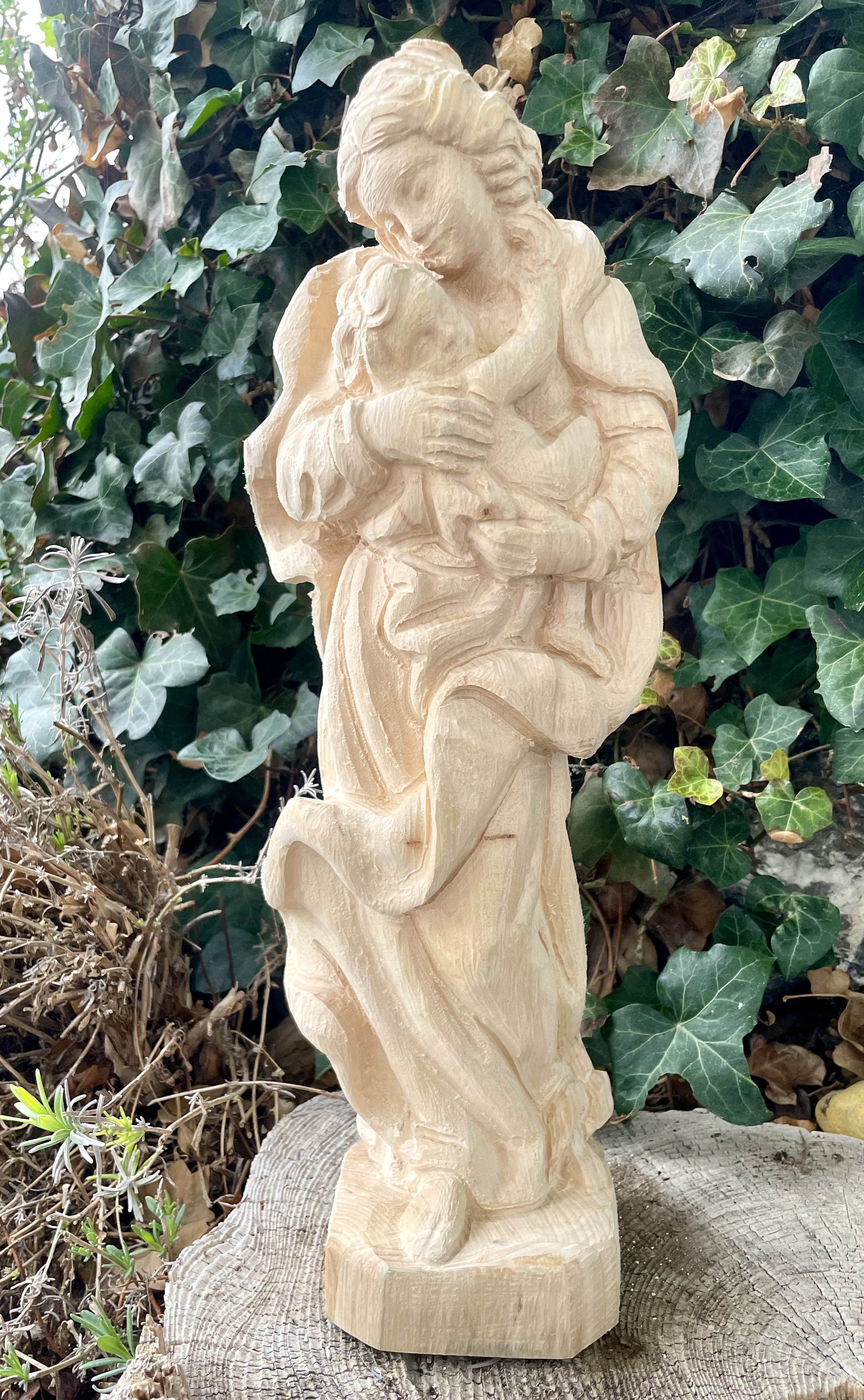 Barockmadonna mit Kind, Rohling zum Schnitzen 