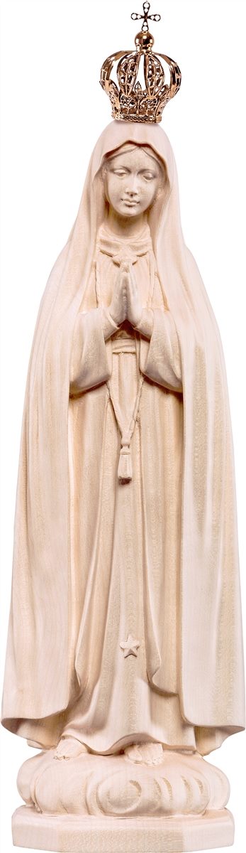 Madonna Fatima mit Krone, geschnitzte Holzfigur 