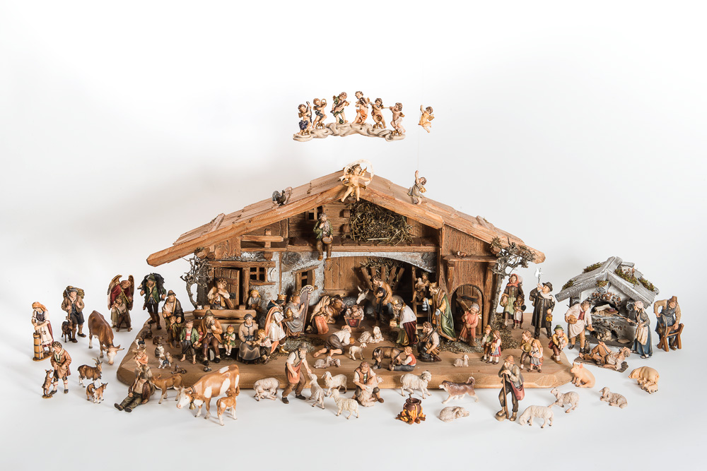 Ochs und Esel, Heimatliche Krippe, holzgeschnitzt 