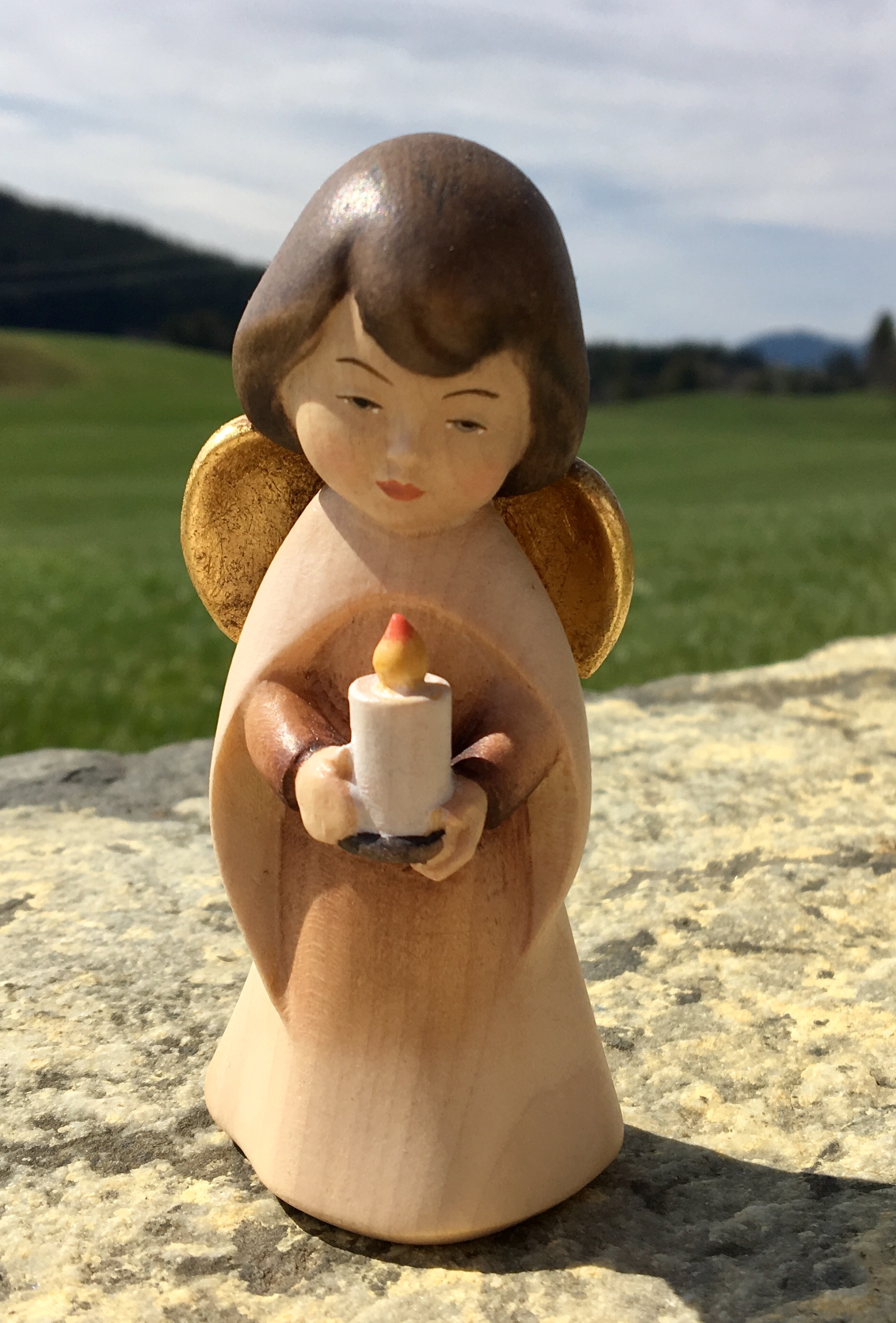 Schutzengel Geschenk Aus Olivenholz - Handgefertigter Engel Mit Kreuz & Leinenbeutel - Christliches Geschenk