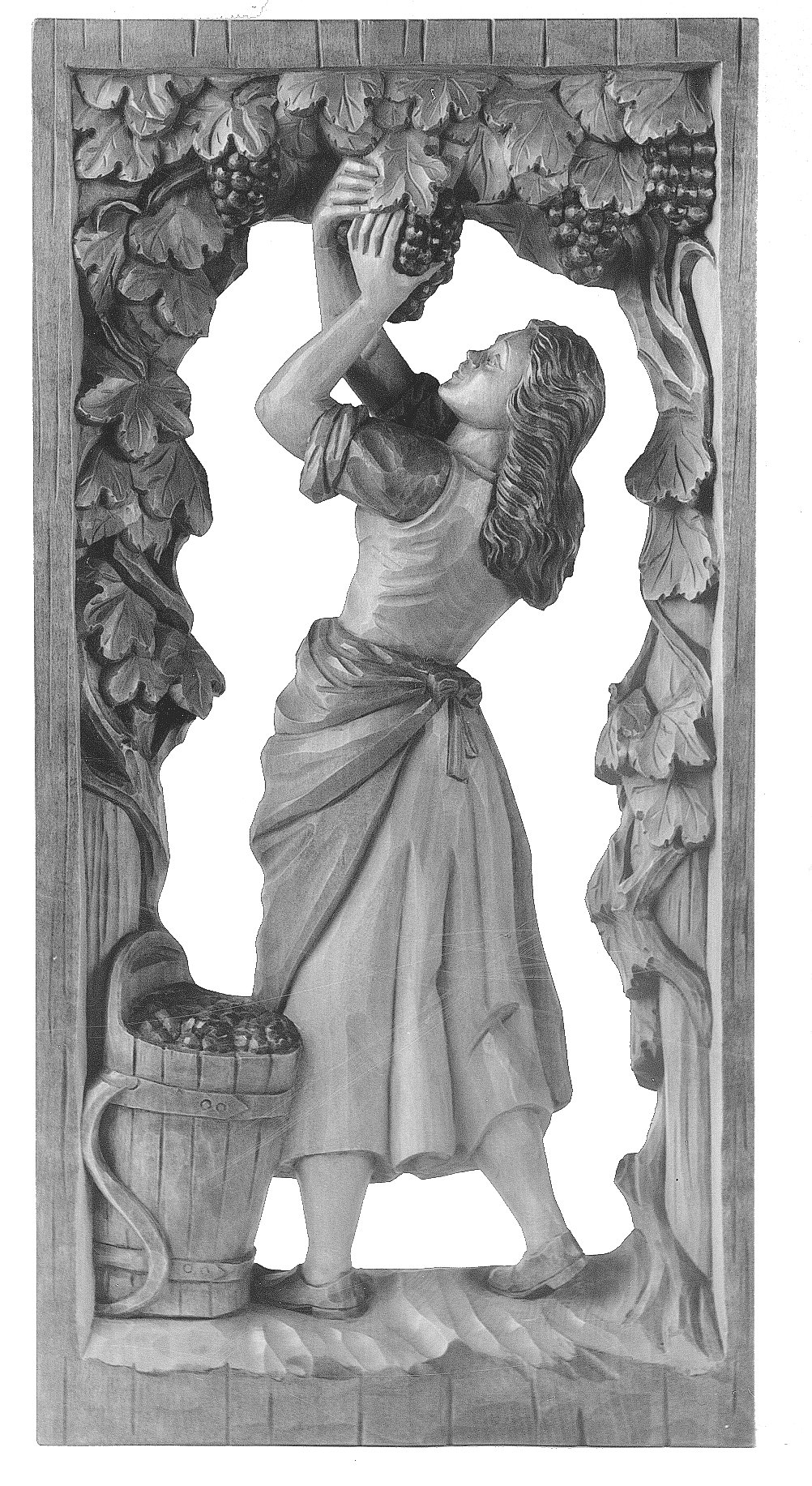 Relief Winzerin, 36 cm, Schnitzrohling