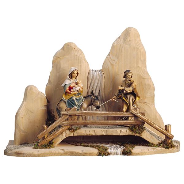 Flucht nach Ägypten mit Kulisse, holzgeschnitzt, Figuren 15 cm