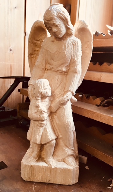 Schutzengel mit Kind, Holzrohling zum Schnitzen