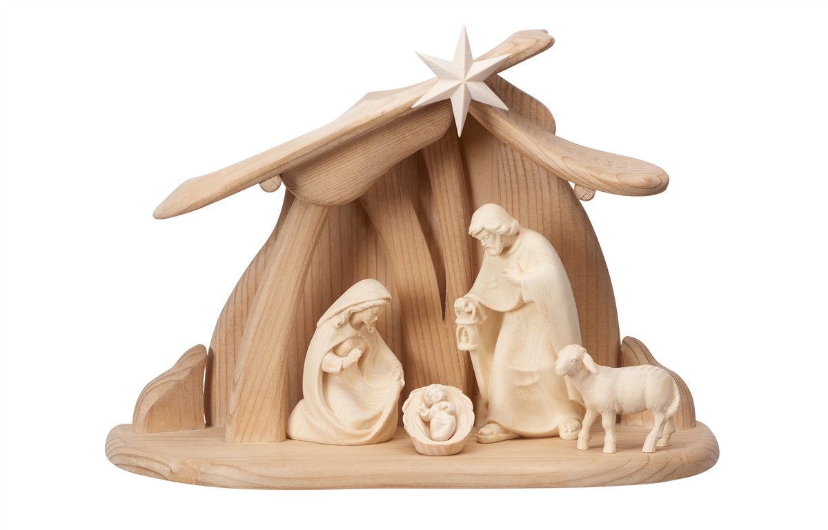 Krippenset moderne Krippe, aus Holz geschnitzt, 6-teilig, 23 cm