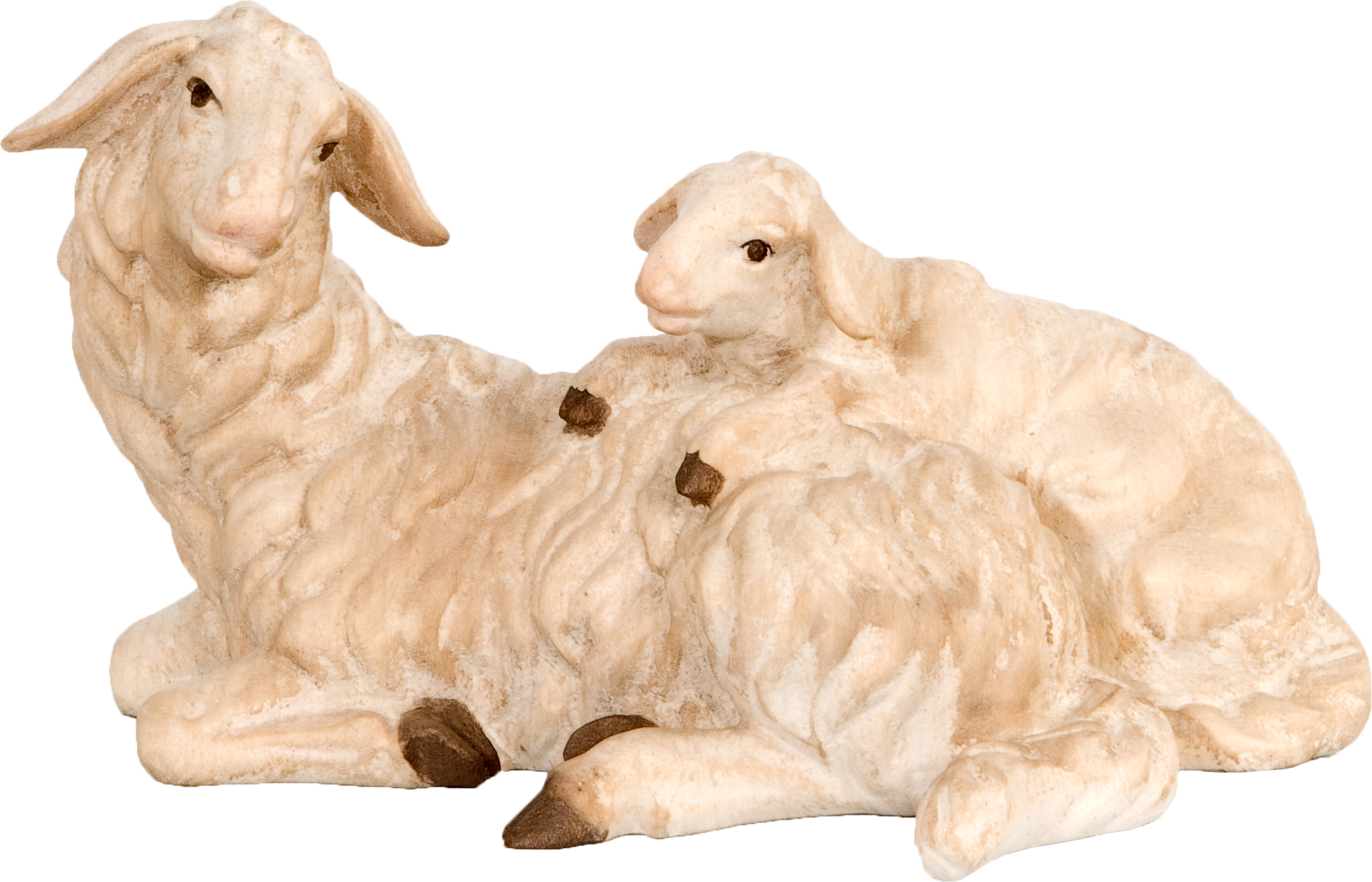 Allgäu Krippe feingefräst: Schafgruppe liegend