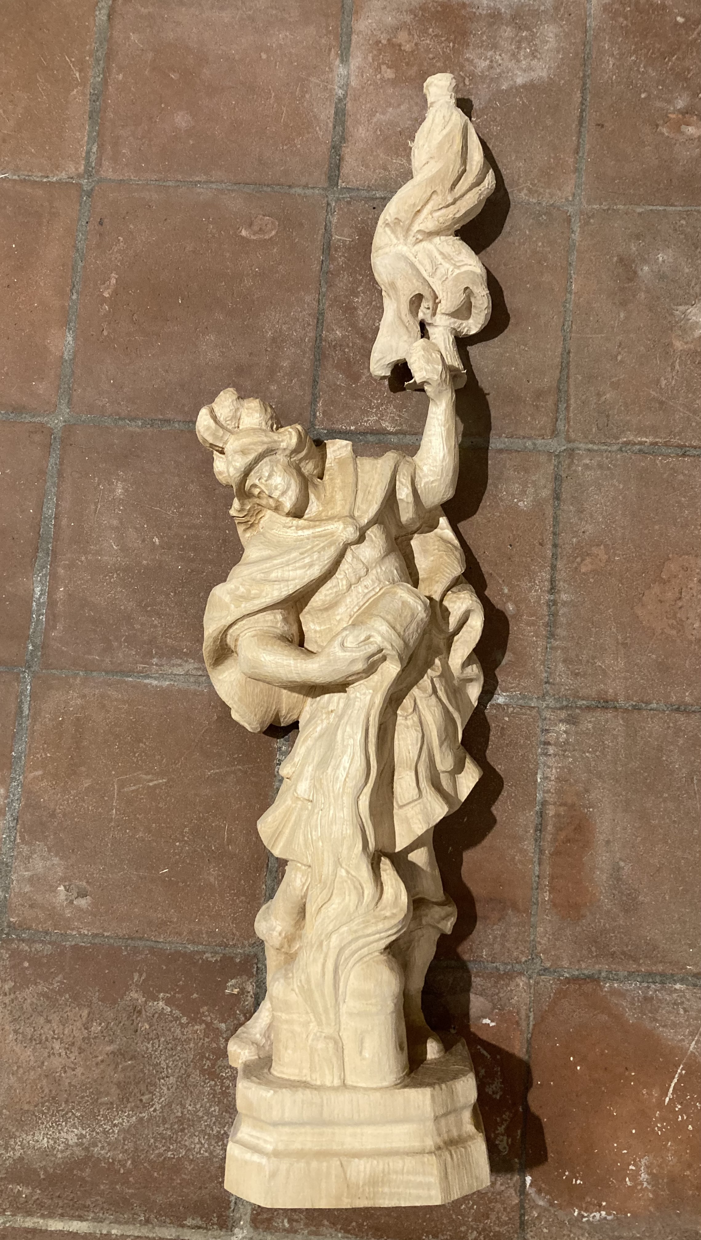 Hl. Florian barock mit Fahne,  Rohling zum Schnitzen