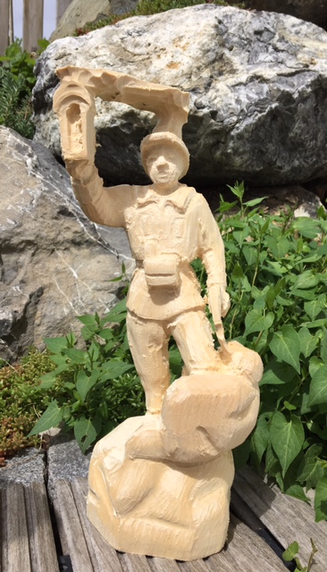 erzgebirgischer Bergmann mit Grubenlampe, Holzrohling zum Schnitzen 30 cm