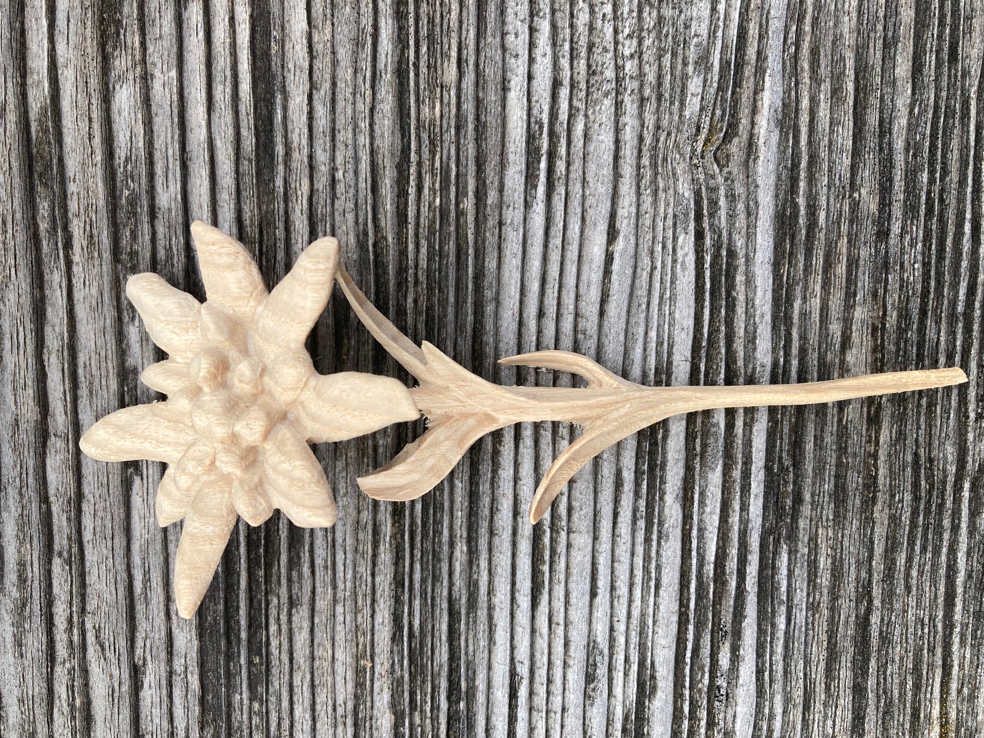 Edelweißblüte aus Holz geschnitzt z. B. für den Hut