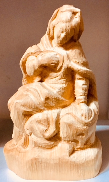 Maria auf Heustock sitzend 17 cm, Holzrohling zum Schnitzen